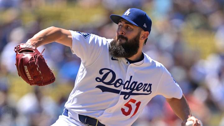 Jun 17, 2026; Los Angeles, California, USA;  Los Angeles Dodgers relief pitcher Alex Vesia (51) delivers to the plate during the ninth inning earning a save against the Tampa Bay Rays at Dodger Stadium. Mandatory Credit: Jayne Kamin-Oncea-Imagn Images