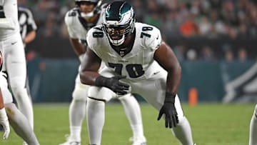Aug 7, 2025; Philadelphia, Pennsylvania, USA; Philadelphia Eagles offensive tackle Myles Hinton (78) blocks against the Cincinnati Bengals at Lincoln Financial Field.