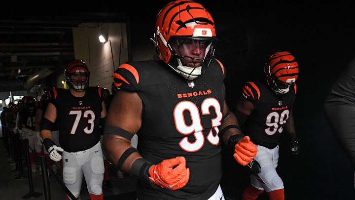 Aug 7, 2025; Philadelphia, Pennsylvania, USA; Cincinnati Bengals defensive tackle McKinnley Jackson (93) in the tunnel against the Philadelphia Eagles at Lincoln Financial Field. Mandatory Credit: Eric Hartline-Imagn Images