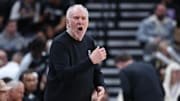 San Antonio Spurs head coach Gregg Popovich reacts to a play against the Utah Jazz during the third quarter at Delta Center. 