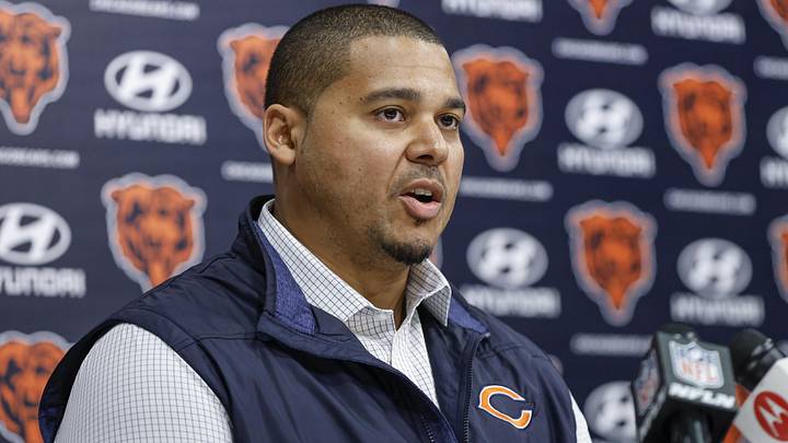 Chicago Bears general manager Ryan Poles speaks during a press conference at Halas Hall.