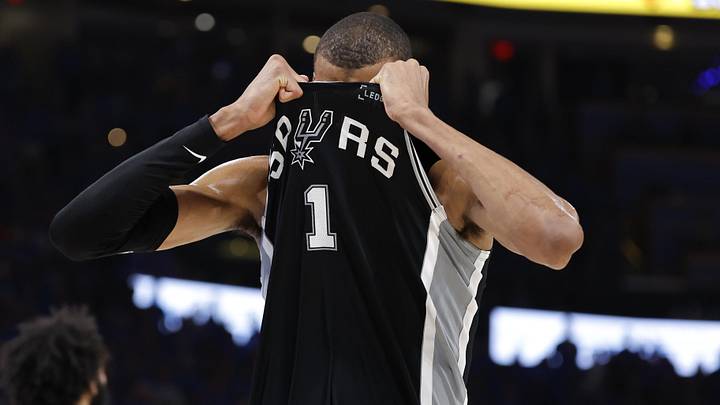 May 30, 2026; Oklahoma City, Oklahoma, USA; San Antonio Spurs forward Victor Wembanyama (1) celebrates after defeating the Oklahoma City Thunder in game seven of the western conference finals for the 2026 NBA playoffs at Paycom Center. Mandatory Credit: Alonzo Adams-Imagn Images