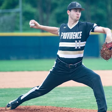 Providence's Michael Forret (11) pitches during their game at Roberson on May 27, 2022. The Providence Panthers defeated the Roberson Rams 3-0.
