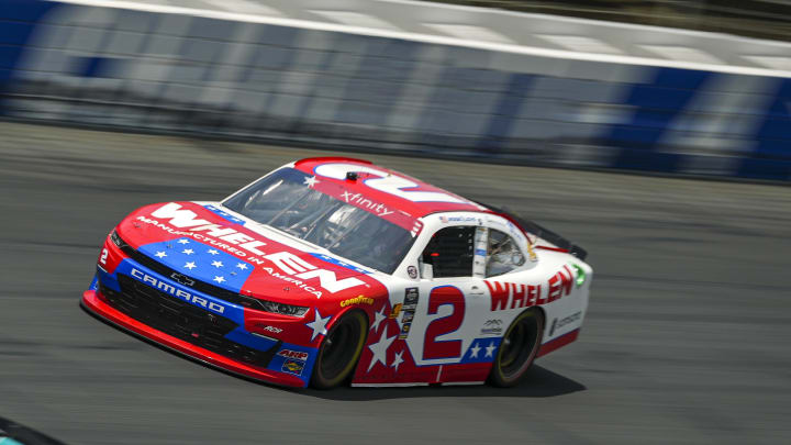 May 25, 2024; Concord, North Carolina, USA; NASCAR Xfinity Series driver Jesse Love (2) in turn four during the BETMGM 300 at Charlotte Motor Speedway.