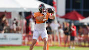 Jul 31, 2025; Tampa, FL, USA; Tampa Bay Buccaneers quarterback Baker Mayfield (6) participates in training camp at AdventHealth Training Center. Mandatory Credit: Nathan Ray Seebeck-Imagn Images