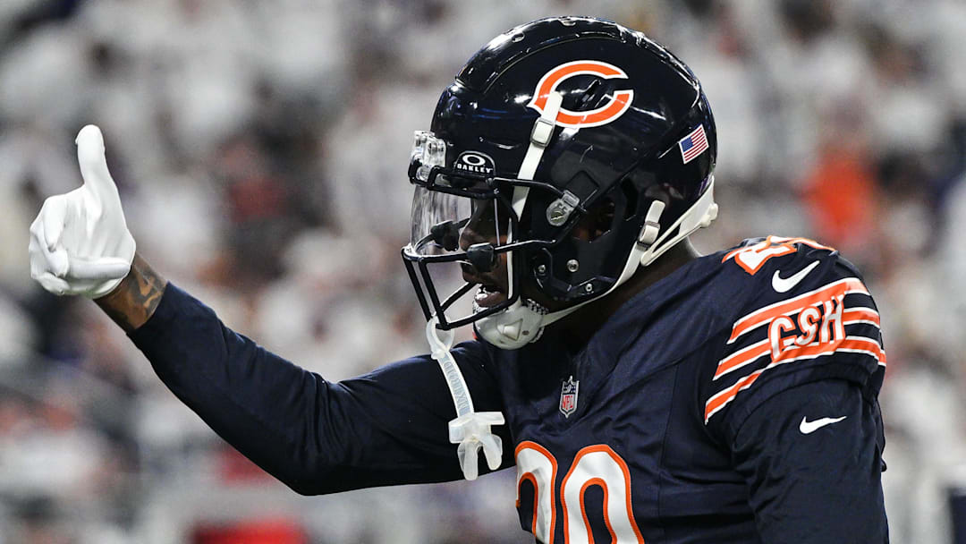 Dec 16, 2024; Minneapolis, Minnesota, USA; Chicago Bears cornerback Tyrique Stevenson (29) reacts after an interception against the Minnesota Vikings during the second quarter at U.S. Bank Stadium. Mandatory Credit: Jeffrey Becker-Imagn Images