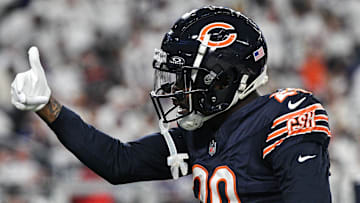 Dec 16, 2024; Minneapolis, Minnesota, USA; Chicago Bears cornerback Tyrique Stevenson (29) reacts after an interception against the Minnesota Vikings during the second quarter at U.S. Bank Stadium. Mandatory Credit: Jeffrey Becker-Imagn Images