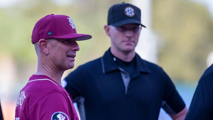 FloridaÕs Kevin OÕ Sullivan and FSUÕs Link Jarrett meet before the start of the game, March 10, 2026, at Condron Family Ballpark in Gainesville, Florida. [Cyndi Chambers/ Gainesville Sun] 2026