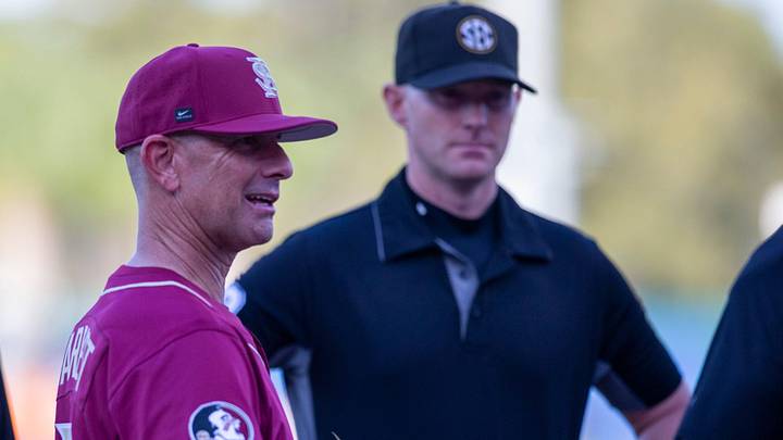 FloridaÕs Kevin OÕ Sullivan and FSUÕs Link Jarrett meet before the start of the game, March 10, 2026, at Condron Family Ballpark in Gainesville, Florida. [Cyndi Chambers/ Gainesville Sun] 2026