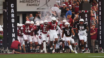 The Gamecocks run out onto the field for South Carolina's Spring football game on April 20th, 2024