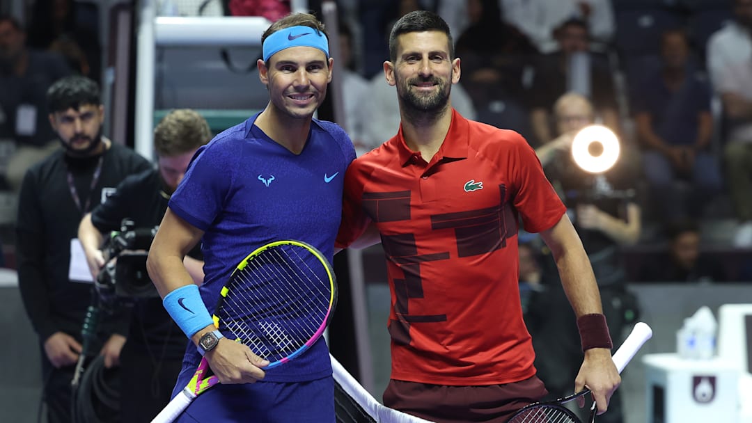 Rafael Nadal and Novak Djokovic at the Six Kings Slam 2024