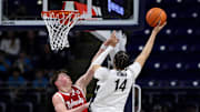 Penn State Nittany Lions forward Yanic Konan Niederhauser goes to the basket against Nebraska in a Big Ten game at the Bryce Jordan Center.