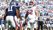 Oklahoma center Troy Everett before a play against Ole Miss.