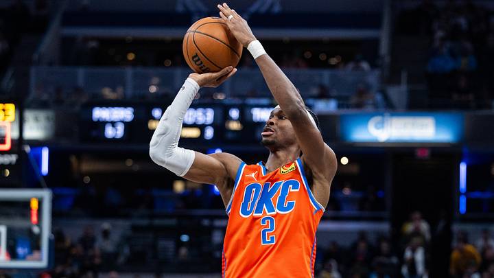 Dec 26, 2024; Indianapolis, Indiana, USA; Oklahoma City Thunder guard Shai Gilgeous-Alexander (2) shoots the ball in the second half against the Indiana Pacers at Gainbridge Fieldhouse. Mandatory Credit: Trevor Ruszkowski-Imagn Images