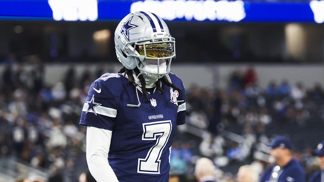 Dec 21, 2025; Arlington, Texas, USA; Dallas Cowboys cornerback Trevon Diggs (7) participates in pregame warmups against the Los Angeles Chargers at AT&T Stadium. Mandatory Credit: Kevin Jairaj-Imagn Images