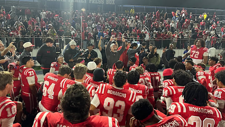 Mater Dei coach Raul Lara addresses his team after beating St. John Bosco 36-31 on Friday, October 31, 2025 in Bellflower, Calif. Mater Dei coach Raul Lara addresses his team after beating St. John Bosco 36-31 on Friday, October 31, 2025 in Bellflower, Calif.