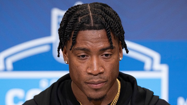 Feb 26, 2026; Indianapolis, IN, USA; South Carolina defensive back Jalon Kilgore (DB39) speaks to members of the media during the NFL Combine at the Indiana Convention Center. Mandatory Credit: Jacob Musselman-Imagn Images