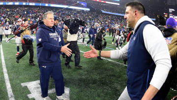 Jan 4, 2020; Foxborough, Massachusetts, USA;  New England Patriots head coach Bill Belichick shakes