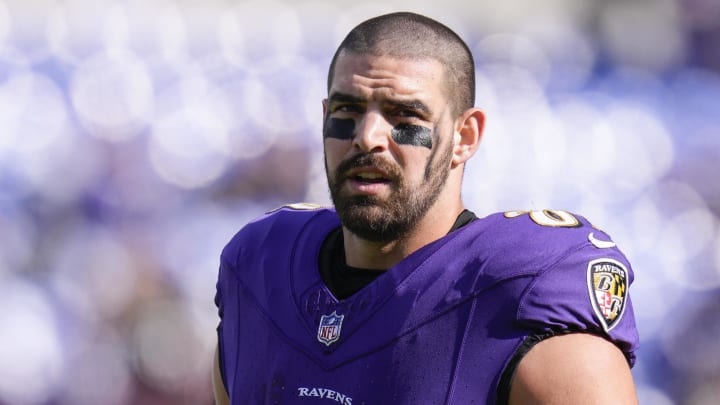 Nov 12, 2023; Baltimore, Maryland, USA;  Baltimore Ravens tight end Mark Andrews (89) looks on before a game against the Cleveland Browns at M&T Bank Stadium. Mandatory Credit: Jessica Rapfogel-USA TODAY Sports