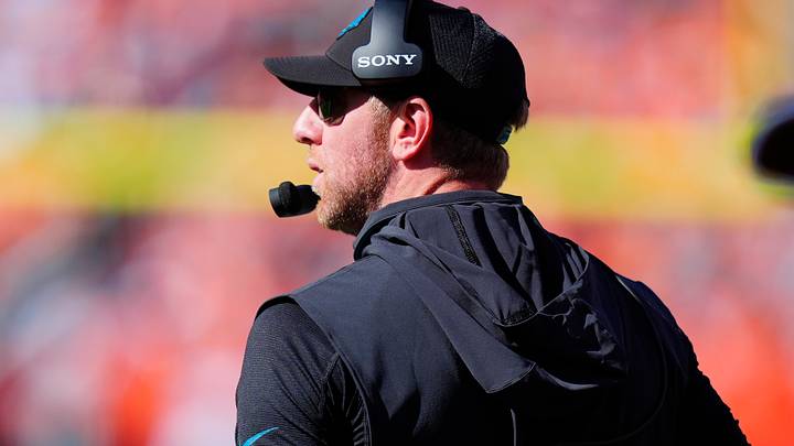 Sep 20, 2026; Denver, Colorado, USA;  Jacksonville Jaguars head coach Liam Coen on the sidelines against the Denver Broncos during the first half at Empower Field at Mile High.  Mandatory Credit: Ron Chenoy-Imagn Images
