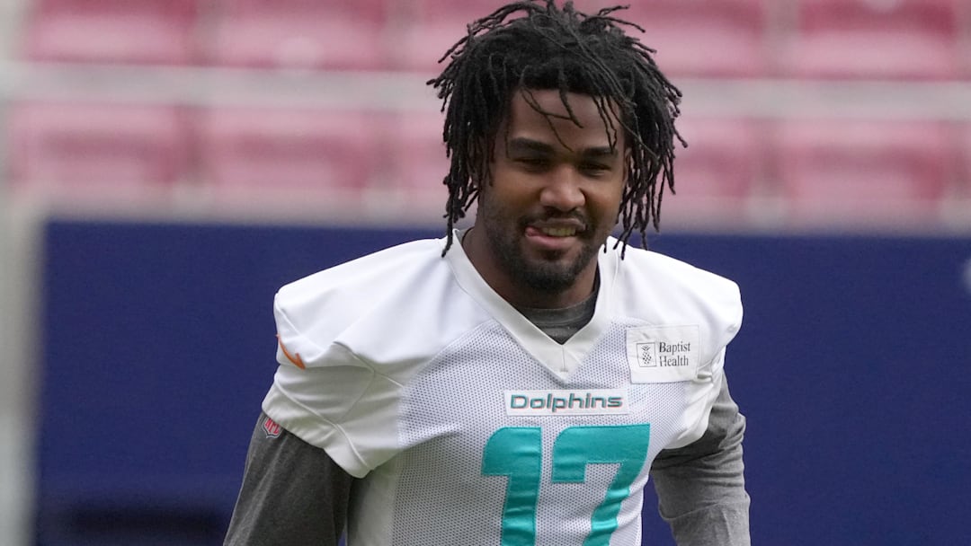 Miami Dolphins wide receiver Jaylen Waddle (17) during practice at Estadio Riyadh Air Metropolitano in Spain last season.