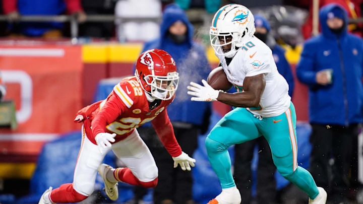The Chiefs traded Hill to the Dolphins in 2022 in exchange for five draft picks.