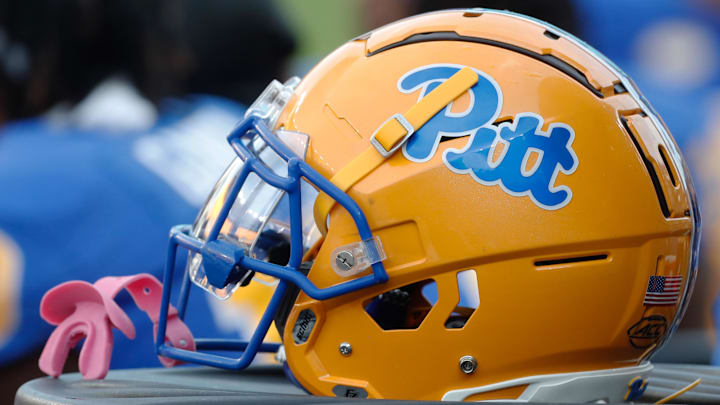 Sep 2, 2023; Pittsburgh, Pennsylvania, USA; A Pittsburgh Panthers helmet on the sidelines against the Wofford Terriers during the fourth quarter at Acrisure Stadium. Mandatory Credit: Charles LeClaire-Imagn Images Sep 2, 2023; Pittsburgh, Pennsylvania, USA; A Pittsburgh Panthers helmet on the sidelines against the Wofford Terriers during the fourth quarter at Acrisure Stadium. Mandatory Credit: Charles LeClaire-Imagn Images