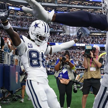 Dallas Cowboys wide receiver Ceedee Lamb celebrates after scoring a touchdown against the Washington Commanders 