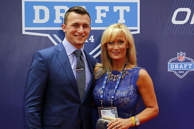 Johnny Manziel (Texas A&M) stands with his mom Michelle Manziel for a photo during the NFL Draft