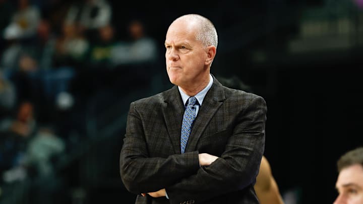 Feb 4, 2026; Waco, Texas, USA;  Colorado Buffaloes head coach Tad Boyle reacts on the sideline during the first half against the Baylor Bears at Paul and Alejandra Foster Pavilion. Mandatory Credit: Chris Jones-Imagn Images