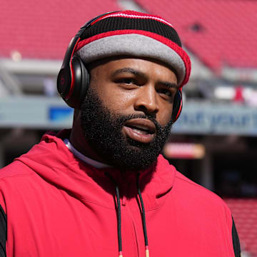 Sep 9, 2024; Santa Clara, California, USA; San Francisco 49ers offensive tackle Trent Williams (71) before the game against the New York Jets at Levi's Stadium. Mandatory Credit: Darren Yamashita-Imagn Images