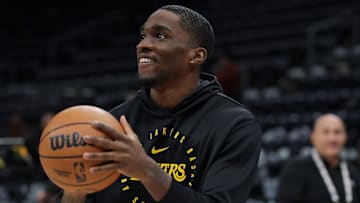 Feb 12, 2025; Salt Lake City, Utah, USA;  Los Angeles Lakers guard Shake Milton (20) warms up before a game against the Utah Jazz at Delta Center. Mandatory Credit: Chris Nicoll-Imagn Images
