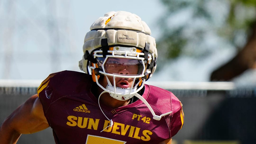Arizona State wide receiver Reed Harris (3) runs a route during a spring practice at Kajikawa practice fields in Tempe, Ariz. on April 14, 2026.