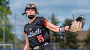 Northville's Mary Gugala pitches during the Division 1 softball district championship on Saturday, May 31, 2025, at Salem High School.