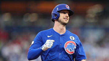Chicago Cubs outfielder Kyle Tucker (30) reacts