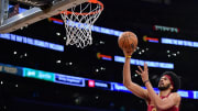 Apr 6, 2024; Los Angeles, California, USA; Cleveland Cavaliers center Jarrett Allen (31) shoots the ball.