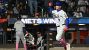May 12, 2024; New York City, New York, USA; New York Mets left fielder Brandon Nimmo (9) celebrates
