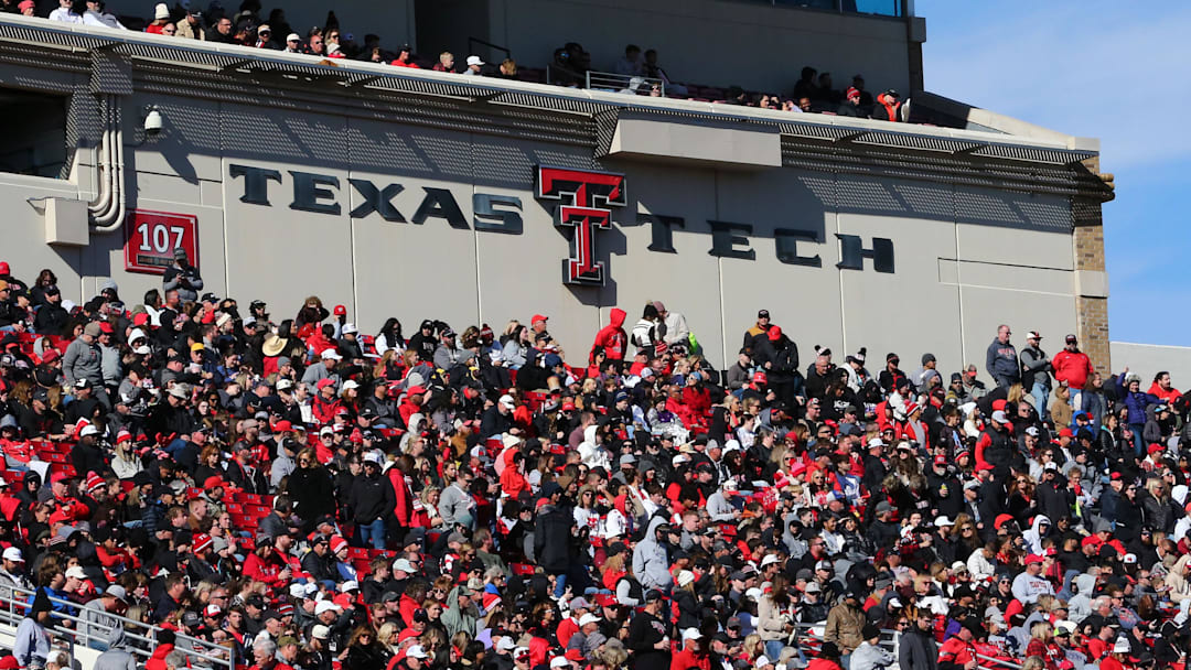 Nov 30, 2024; Lubbock, Texas, USA;  A general view of the west side of Jones AT&T Stadium and Cody Campbell Field during the first half of the game between the West Virginia Mountaineers and the Texas Tech Red Raiders. Mandatory Credit: Michael C. Johnson-Imagn Images