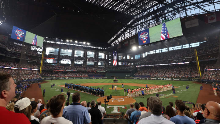 Jul 16, 2024; Arlington, Texas, USA;  General view during as recording artist Cody Johnson performs the national anthem before the 2024 MLB All-Star game at Globe Life Field. Mandatory Credit: Kevin Jairaj-USA TODAY Sports