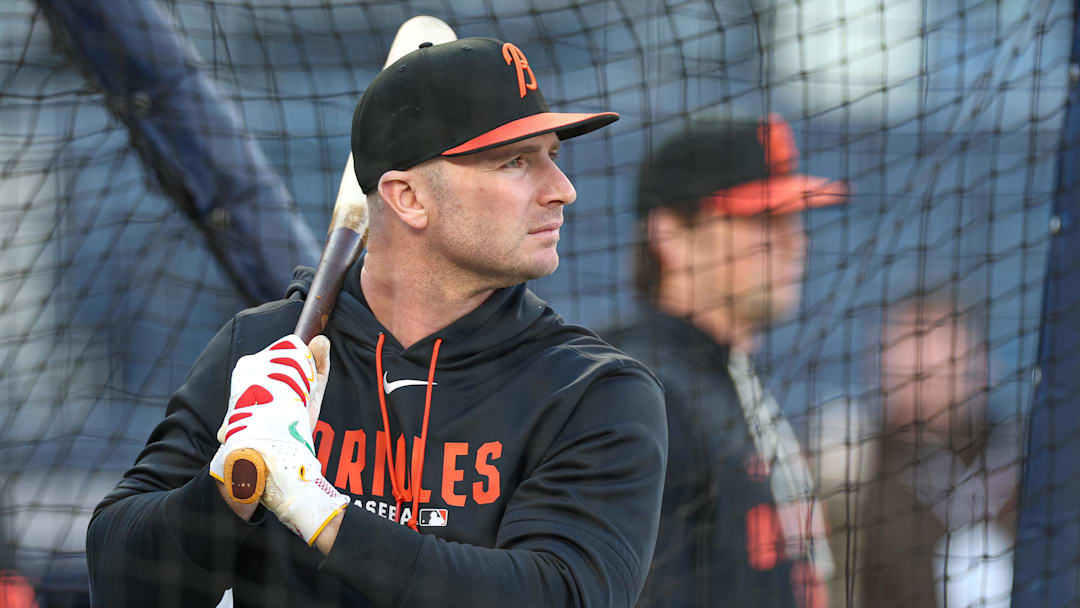 May 1, 2026; Bronx, New York, USA;  Baltimore Orioles first baseman Pete Alonso (25) takes batting practice before the game against the New York Yankees at Yankee Stadium. Mandatory Credit: Vincent Carchietta-Imagn Images