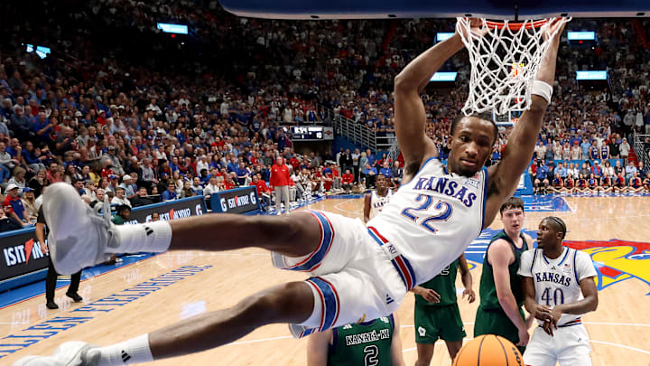 Kansas basketball star Darryn Peterson with the dunk