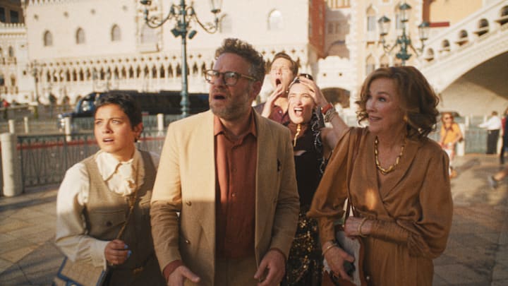 Chase Sui Wonders, Seth Rogen, Catherine O’Hara, Kathryn Hahn and Ike Barinholtz in "The Studio," now streaming on Apple TV+.