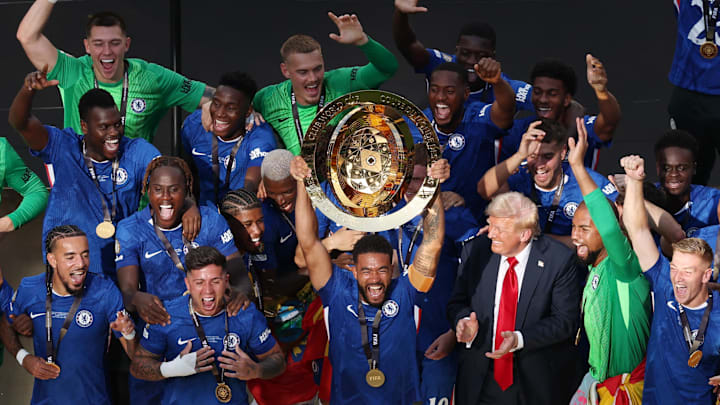 Chelsea FC defender Reece James lifts the trophy with U.S. President Donald Trump at the 2025 FIFA Club World Cup Chelsea FC defender Reece James lifts the trophy with U.S. President Donald Trump at the 2025 FIFA Club World Cup