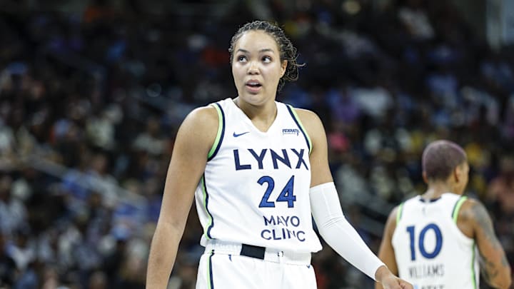 Jul 12, 2025; Chicago, Illinois, USA; Minnesota Lynx forward Napheesa Collier (24) looks on during the first half of a WNBA game against the Chicago Sky at Wintrust Arena. Mandatory Credit: Kamil Krzaczynski-Imagn Images Jul 12, 2025; Chicago, Illinois, USA; Minnesota Lynx forward Napheesa Collier (24) looks on during the first half of a WNBA game against the Chicago Sky at Wintrust Arena. Mandatory Credit: Kamil Krzaczynski-Imagn Images