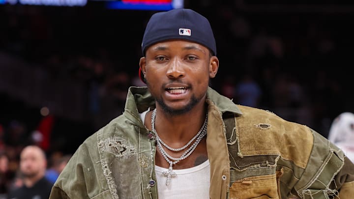 Feb 20, 2026; Atlanta, Georgia, USA; Atlanta Hawks forward Jonathan Kuminga (0) leaves the court afte a game against the Miami Heat at State Farm Arena. Mandatory Credit: Brett Davis-Imagn Images