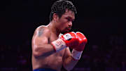 Manny Pacquiao boxes against Keith Thurman (not pictured) during their WBA welterweight championship bout at MGM Grand Garden Arena. Pacquiao won via split decision. 