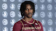 Oct 9, 2024; Charlotte, NC, USA;   Florida State player Jamir Watkins during ACC Media Days at The Hilton Charlotte Uptown. Mandatory Credit: Jim Dedmon-Imagn Images