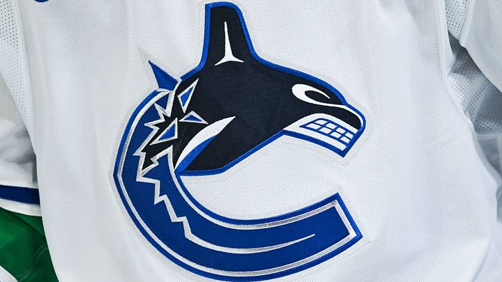 Jan 12, 2026; Montreal, Quebec, CAN; View of a Vancouver Canucks logo on a jersey worn by a member of the team during the second period at Bell Centre. Jan 12, 2026; Montreal, Quebec, CAN; View of a Vancouver Canucks logo on a jersey worn by a member of the team during the second period at Bell Centre.