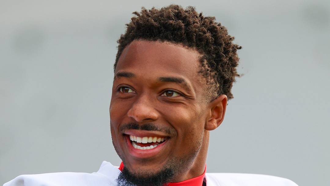Jul 31, 2026; Tampa, FL, USA; Tampa Bay Buccaneers wide receiver Tez Johnson (15) participates in training camp at AdventHealth Training Center. Mandatory Credit: Nathan Ray Seebeck-Imagn Images
