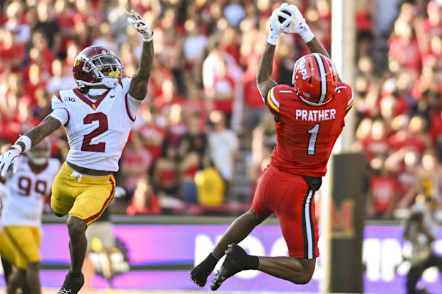 Maryland Terrapins wide receiver Kaden Prather catches a pass against USC.